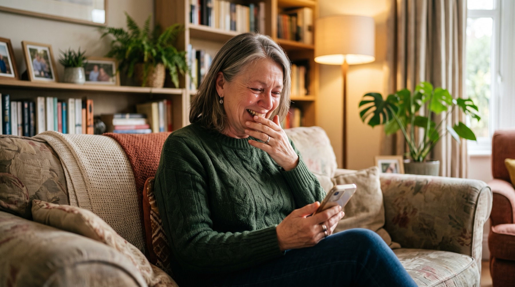 DFW homeowner reviewing flexible plumbing financing options on her phone at home