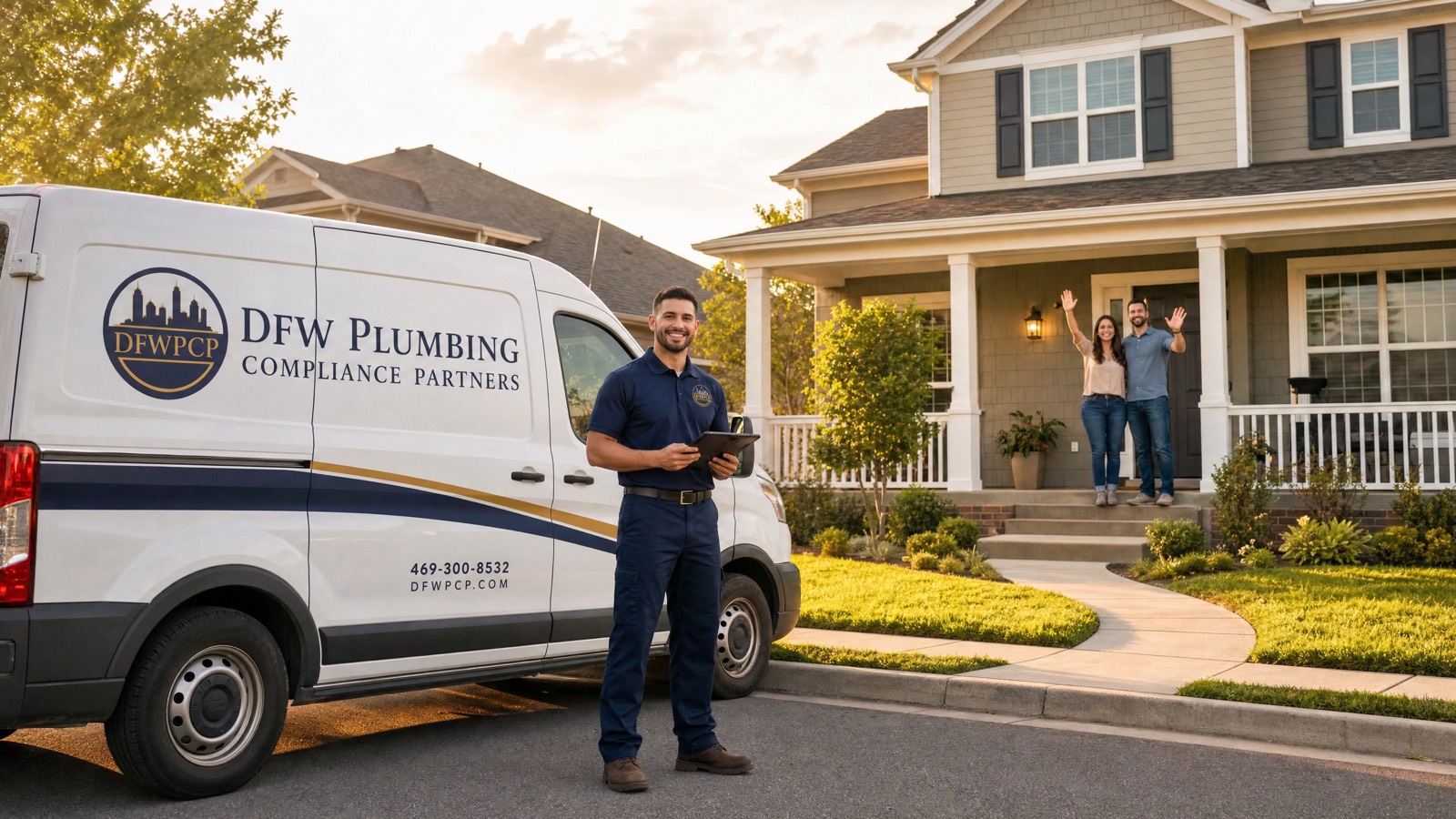 DFWPCP plumbing service truck parked on a Dallas TX driveway