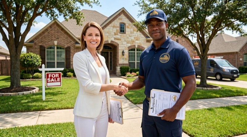 DFW realtor reviewing plumbing inspection report at closing